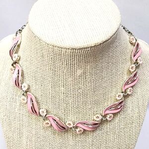 Lisner Vintage Pink Floral and Silver Chocker Necklace